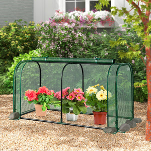 Mini Tunnel Greenhouse with Roll-up Zipper Door-Green