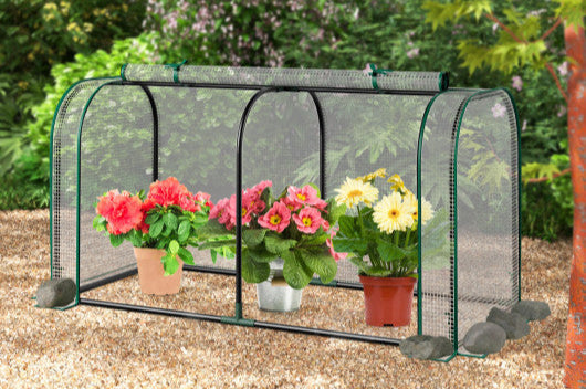 Mini Tunnel Greenhouse with Roll-up Zipper Door-White