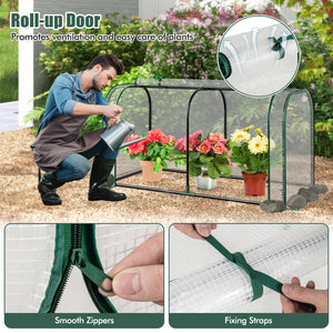 Mini Tunnel Greenhouse with Roll-up Zipper Door-White