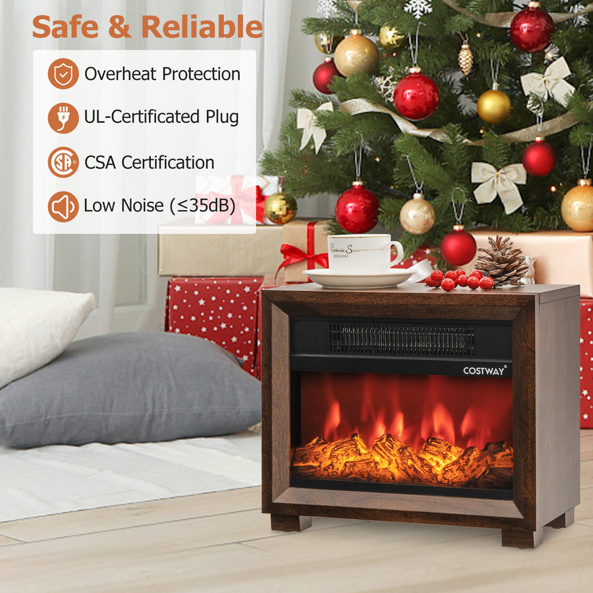 Mini Wooden Space Tabletop Fireplace with Realistic Flame Effect