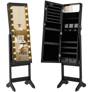Mirror Jewelry Cabinet with 20 Warm Lights and 4 Tilt Angles-Black