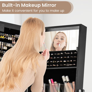 Mirror Jewelry Cabinet with 20 Warm Lights and 4 Tilt Angles-Black