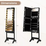 Mirror Jewelry Cabinet with 20 Warm Lights and 4 Tilt Angles-Black