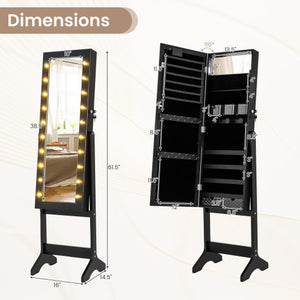 Mirror Jewelry Cabinet with 20 Warm Lights and 4 Tilt Angles-Black