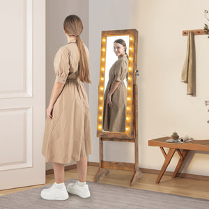 Mirror Jewelry Cabinet with 20 Warm Lights and 4 Tilt Angles-Rustic Brown