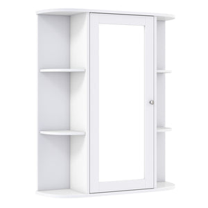 Mirrored Bathroom Medicine Cabinet with Single Mirror Door and Adjustable Shelf-White