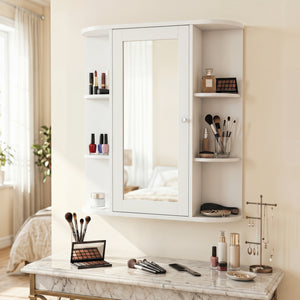 Mirrored Bathroom Medicine Cabinet with Single Mirror Door and Adjustable Shelf-White
