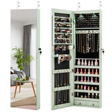 Wall and Door Mounted Mirrored Jewelry Cabinet with Lights-Green