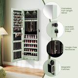 Wall and Door Mounted Mirrored Jewelry Cabinet with Lights-Green