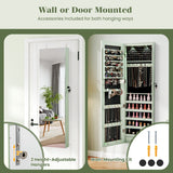 Wall and Door Mounted Mirrored Jewelry Cabinet with Lights-Green