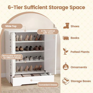 Mirrored Shoe Cabinet 4-Tier Shoe Organizer with Large Drawer-White