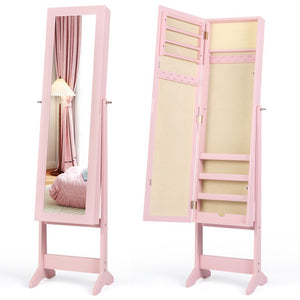 Mirrored Standing Jewelry Cabinet Storage Box-Pink