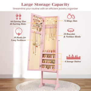 Mirrored Standing Jewelry Cabinet Storage Box-Pink