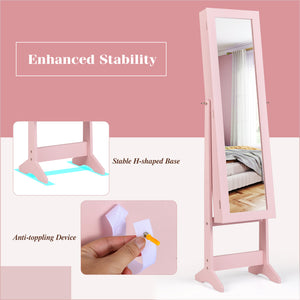 Mirrored Standing Jewelry Cabinet Storage Box-Pink