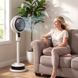 Misting Pedestal Fan Air Circulator with 90Â° Auto Oscillation Floor Standing Fan with 8 Speeds-White