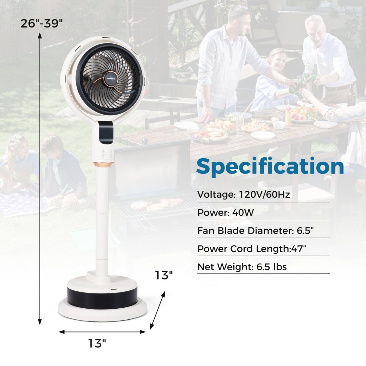 Misting Pedestal Fan Air Circulator with 90Â° Auto Oscillation Floor Standing Fan with 8 Speeds-White
