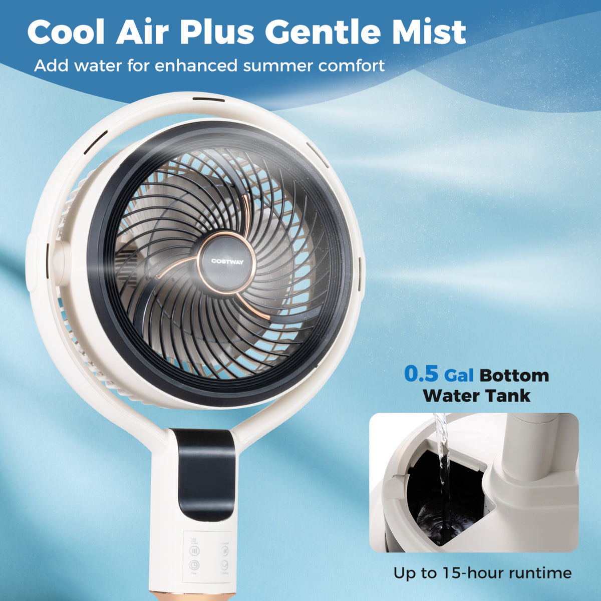 Misting Pedestal Fan Air Circulator with 90Â° Auto Oscillation Floor Standing Fan with 8 Speeds-White