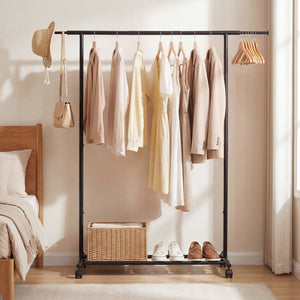 Mobile Garment Rack with Extendable Rods Heavy-Duty Metal Clothes Stand on Wheels