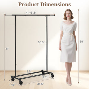 Mobile Garment Rack with Extendable Rods Heavy-Duty Metal Clothes Stand on Wheels