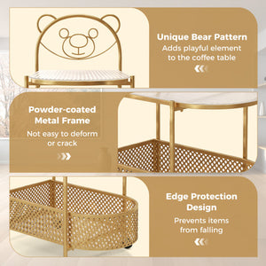 2-Tier Mobile Glass Coffee Table with Bear Pattern-Golden
