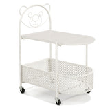 2-Tier Mobile Glass Coffee Table with Bear Pattern-White