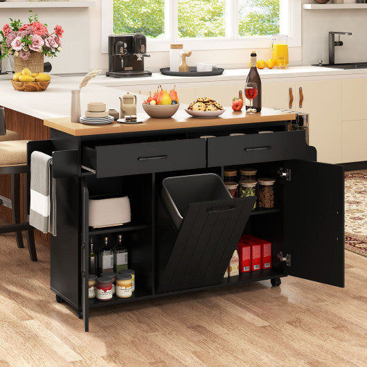 Mobile Kitchen Island Table with Trash Bag Storage for Dining Room-Black