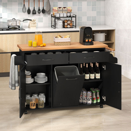 Mobile Kitchen Island Table with Trash Bag Storage for Dining Room-Black
