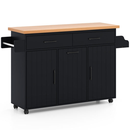 Mobile Kitchen Island Table with Trash Bag Storage for Dining Room-Black