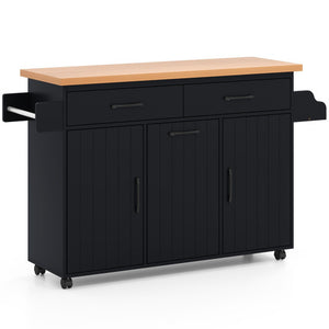 Mobile Kitchen Island Table with Trash Bag Storage for Dining Room-Black