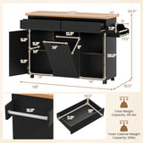 Mobile Kitchen Island Table with Trash Bag Storage for Dining Room-Black