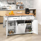 Mobile Kitchen Island Table with Trash Bag Storage for Dining Room-White