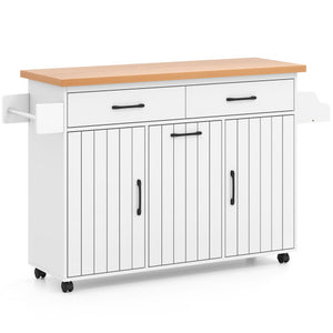 Mobile Kitchen Island Table with Trash Bag Storage for Dining Room-White