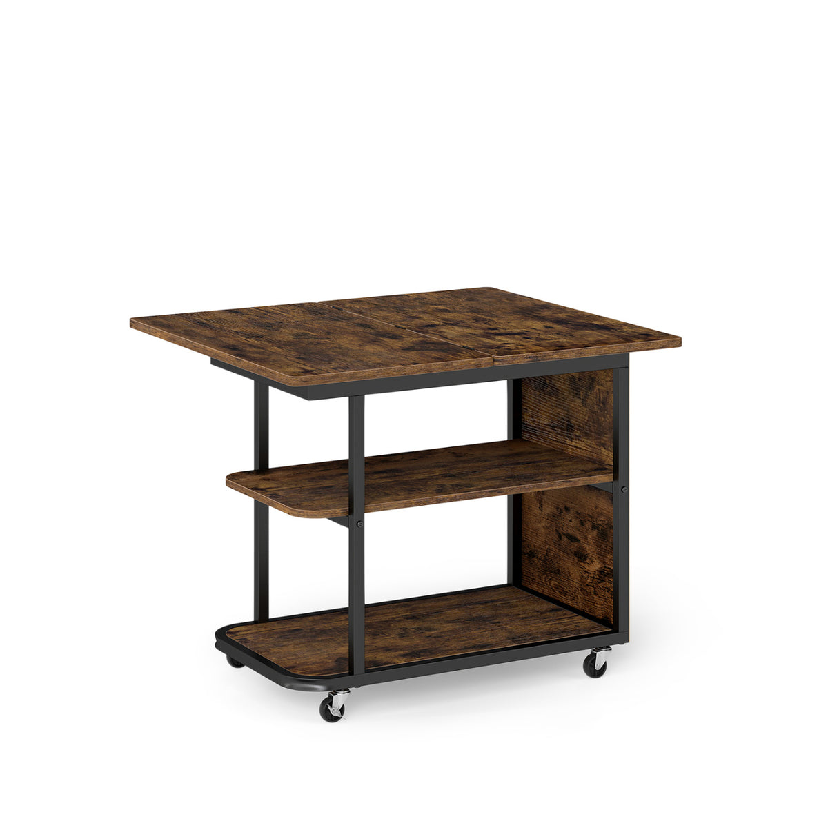 Mobile Night Stand with Foldable Swivel Top and 2-Tier Shelf for Small Spaces-Rustic Brown