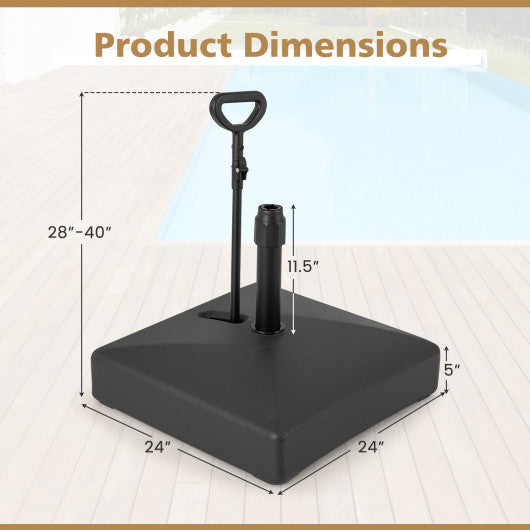 Mobile Patio Umbrella Base Water Sand Fillable Market Table Umbrella Stand with 3 Wheels-Black