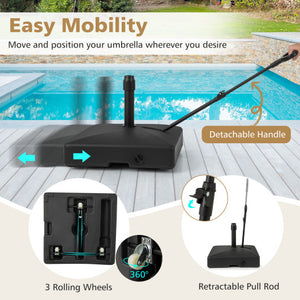 Mobile Patio Umbrella Base Water Sand Fillable Market Table Umbrella Stand with 3 Wheels-Black