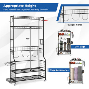 Mobile Sports Equipment Organizer with Golf Bags Storage and Club Rack-Black