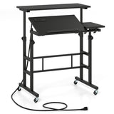 Mobile Stand-up Computer Desk Adjustable with 2 Tilting Desktops-Black