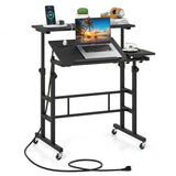 Mobile Stand-up Computer Desk Adjustable with 2 Tilting Desktops-Black