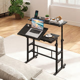 Mobile Stand-up Computer Desk Adjustable with 2 Tilting Desktops-Black