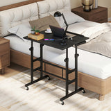Mobile Stand-up Computer Desk Adjustable with 2 Tilting Desktops-Black