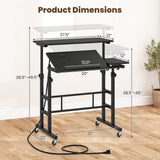 Mobile Stand-up Computer Desk Adjustable with 2 Tilting Desktops-Black