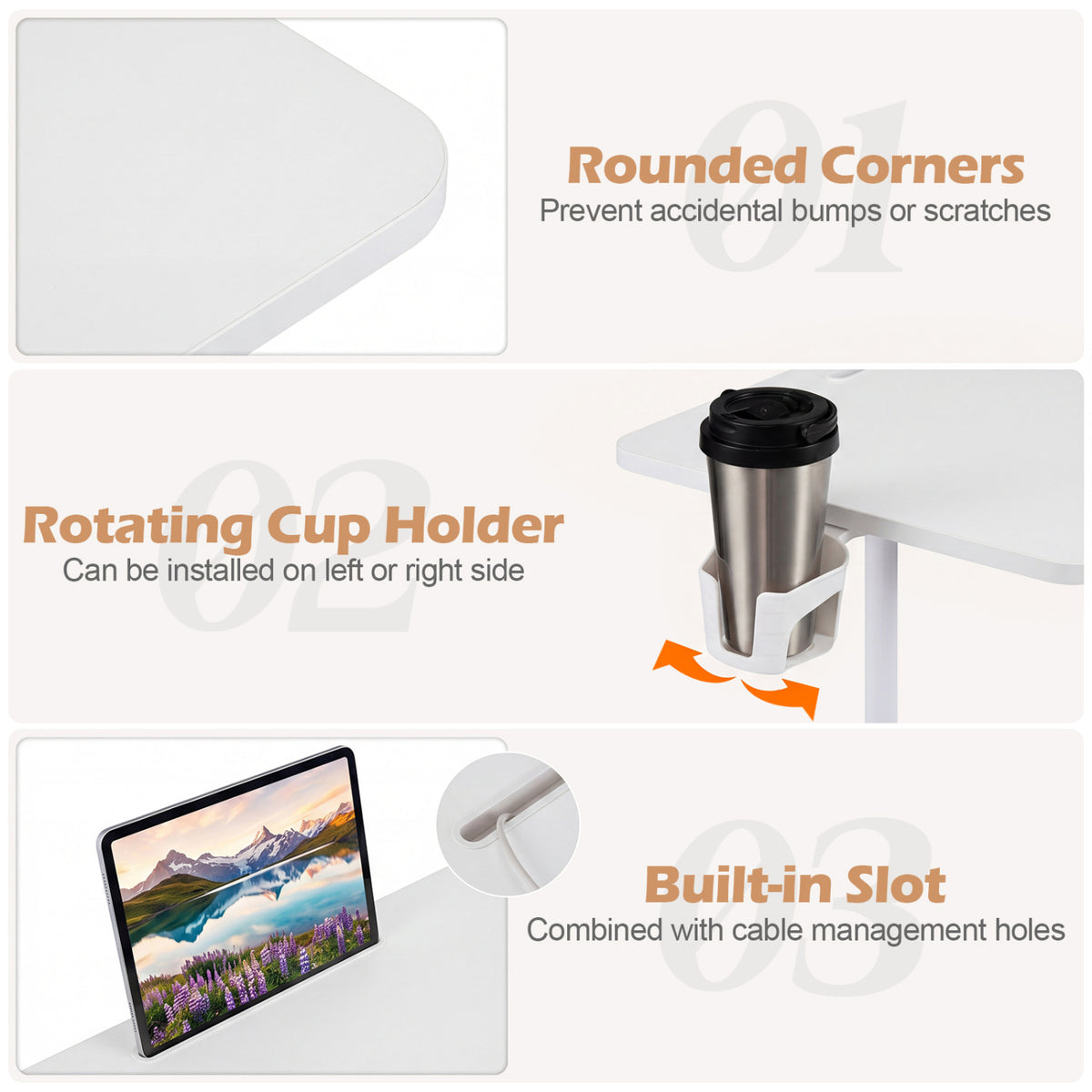 Mobile Standing Desk Height Adjustable Rolling Laptop Desk with Cup Holder Storage Basket-White