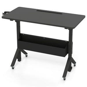 Mobile Standing Desk Height Adjustable Rolling Laptop Desk with Cup Holder Storage Basket-Black