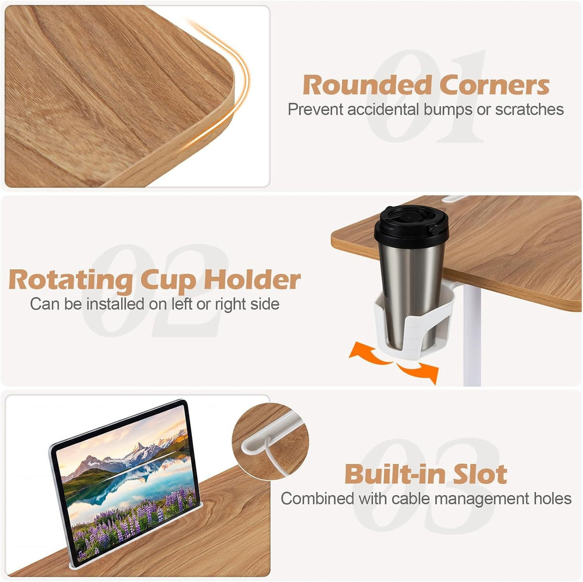 Mobile Standing Desk Height Adjustable Rolling Laptop Desk with Cup Holder Storage Basket-Natural