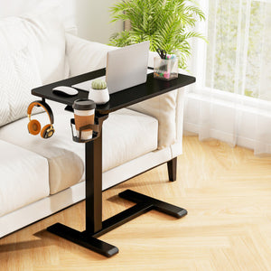 Mobile Standing Desk Height Adjustable Overbed Bedside Table with Cup Holder-Black