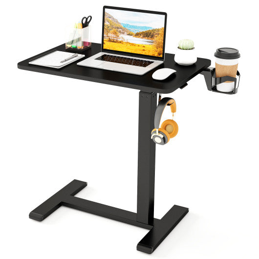Mobile Standing Desk Height Adjustable Overbed Bedside Table with Cup Holder-Black