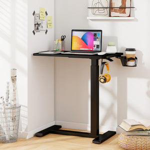 Mobile Standing Desk Height Adjustable Overbed Bedside Table with Cup Holder-Black