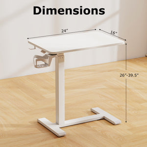 Mobile Standing Desk Height Adjustable Overbed Bedside Table with Cup Holder-White