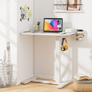 Mobile Standing Desk Height Adjustable Overbed Bedside Table with Cup Holder-White