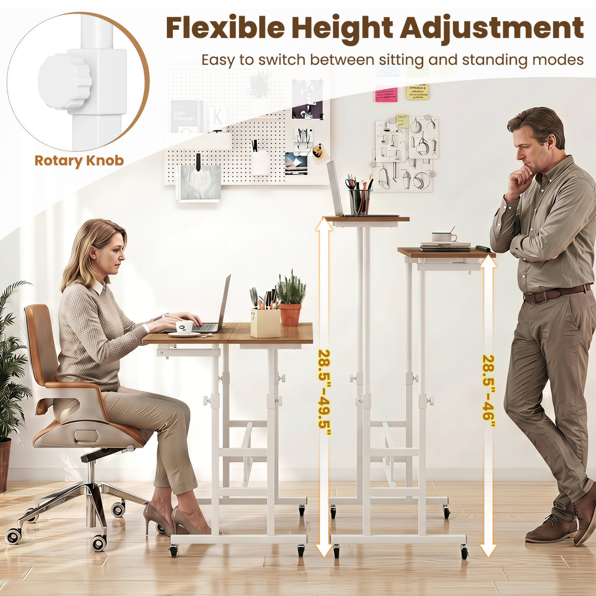 Mobile Standing up Desk Adjustable Computer Desk Tilting Workstation-Natural